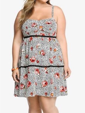 Torrid Floral Leopard Print Smocked Mini Dress Size 5 Plus Size Rockabilly